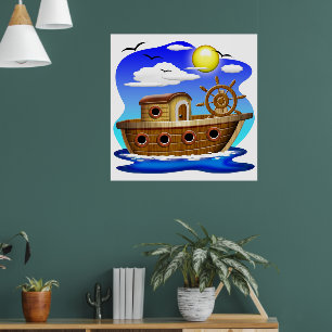 Fishing Boat Cartoon  Poster