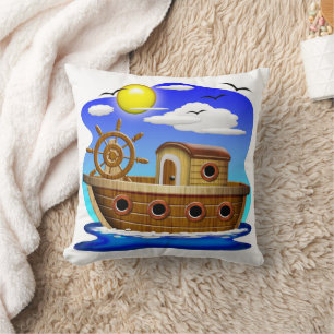 Fishing Boat Cartoon Throw Pillow