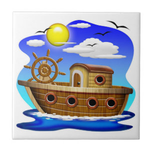 Fishing Boat Cartoon  Tile