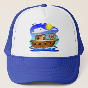 Fishing Boat Cartoon Trucker Hat