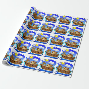 Fishing Boat Cartoon  Wrapping Paper