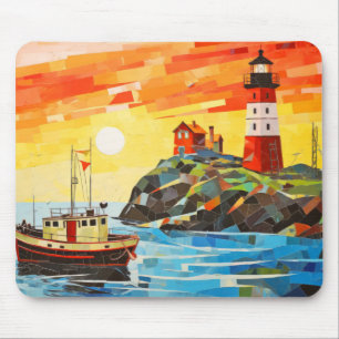 Fishing Boat Concept Abstract Colourful Scenery Se Mouse Pad