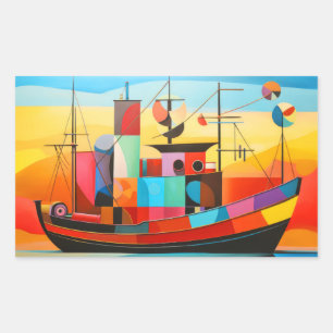 Fishing Boat Concept Abstract Colourful Scenery Se Sticker
