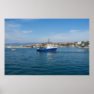 Fishing boat going to the sea poster