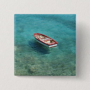 Fishing boat in clear, colourful water, Mani 2 Inch Square Button