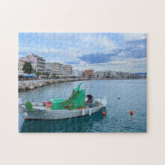 Fishing Boat In Harbour Corinth Greece Jigsaw Puzzle (Horizontal)
