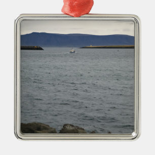 Fishing boat leaving harbour, Reykjavik, Iceland Metal Ornament