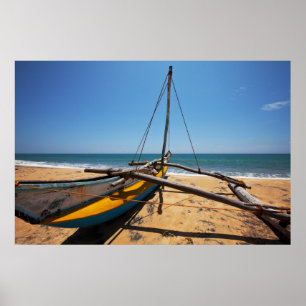 Fishing Boat Moored On Beach Poster