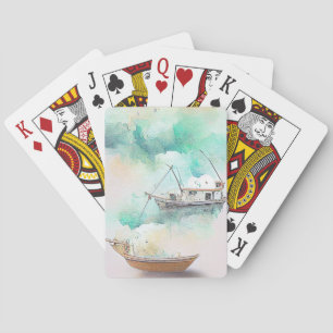 Fishing Boat Port Landscape Scenery Nature Playing Cards