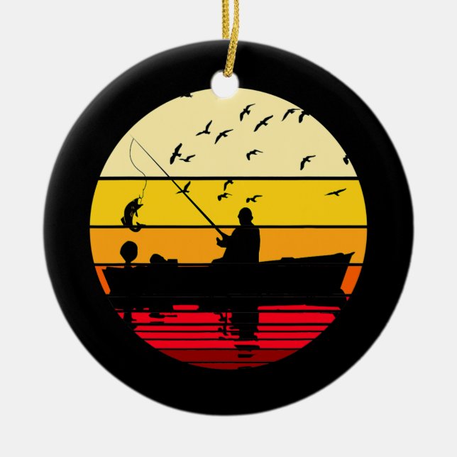 Fishing Boat Retro Cool Bass Fly Fish Fisherman Ceramic Ornament (Front)