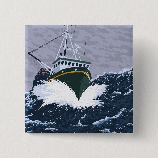 Fishing Boat Scene - Curry, Alaska 2 Inch Square Button (Front)