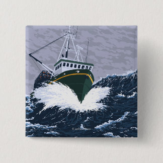 Fishing Boat Scene - Curry, Alaska 2 Inch Square Button
