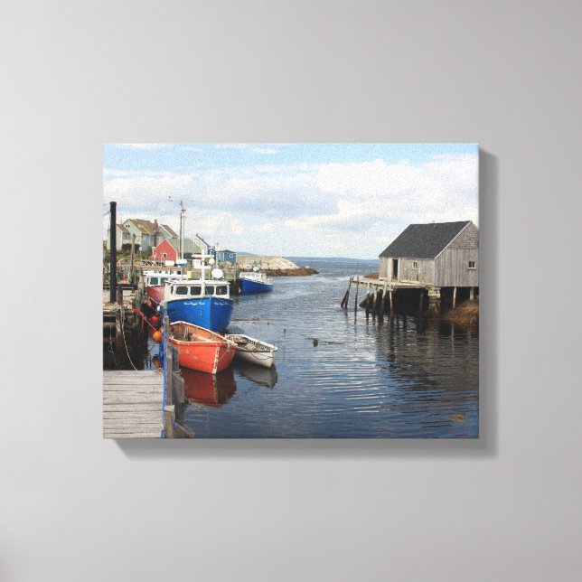 Fishing Boats along a pier Canvas Print (Front)
