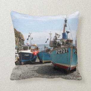 Fishing Boats Cadgwith Cornwall England Throw Pillow