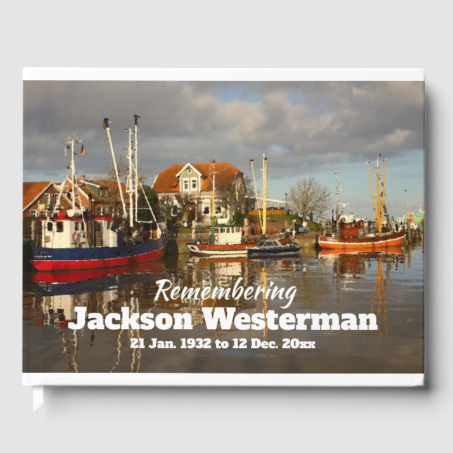 Fishing Boats in Harbour Memorial Guest Book (Front)