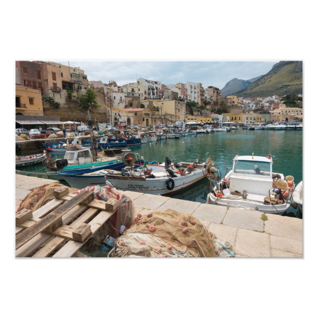 Fishing boats in the Castellammare del Golfo port Photo Print (Front)