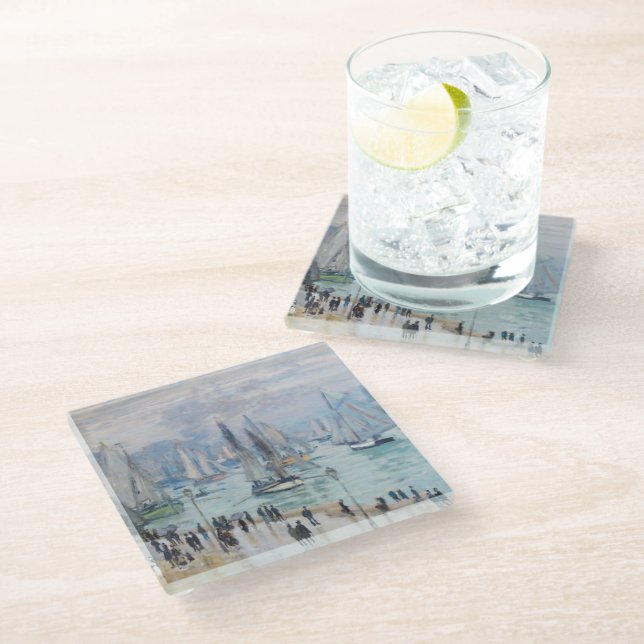 Fishing Boats Leaving the Harbour | Claude Monet Glass Coaster (Angled)