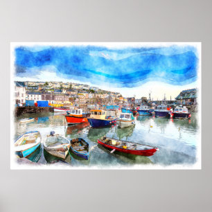 Fishing Boats - Mevagissey Harbour, Cornwall, UK Poster