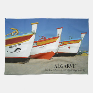 Fishing Boats on Algarve's Beach Photo Kitchen Towel
