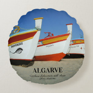 Fishing Boats on Algarve's Beach Photo Round Pillow