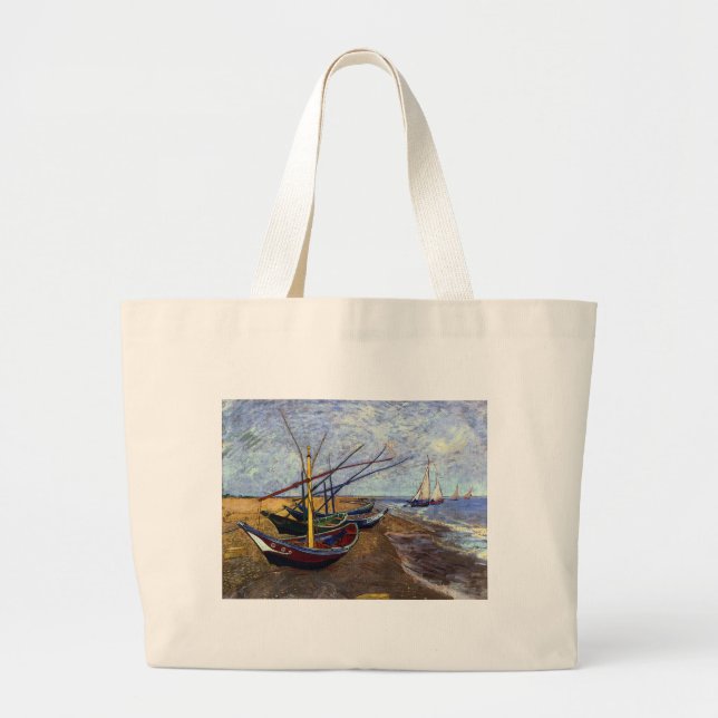 Fishing Boats on Beach Large Tote Bag (Front)