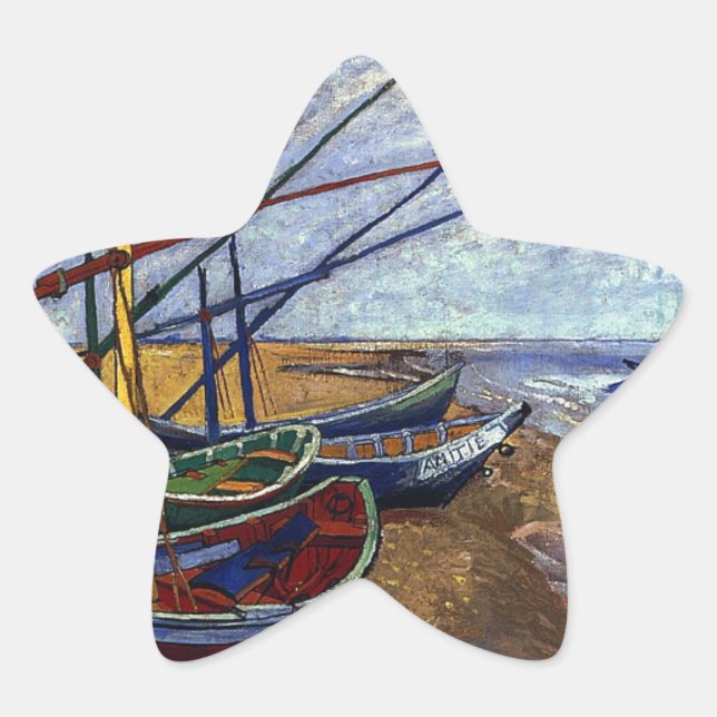 Fishing Boats on Beach Star Sticker (Front)
