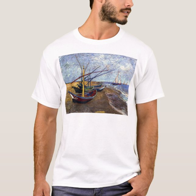 Fishing Boats on Beach T-Shirt (Front)