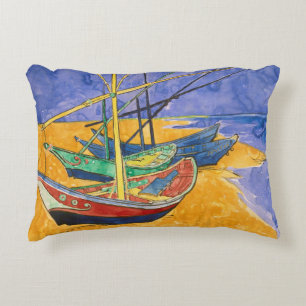 Fishing Boats on the Beach Accent Pillow