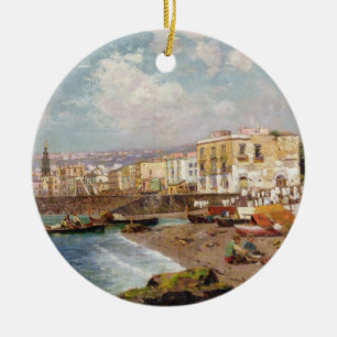 Fishing Boats on the Beach at Marinella, Naples (o Ceramic Ornament