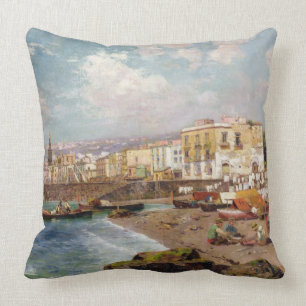Fishing Boats on the Beach at Marinella, Naples (o Throw Pillow