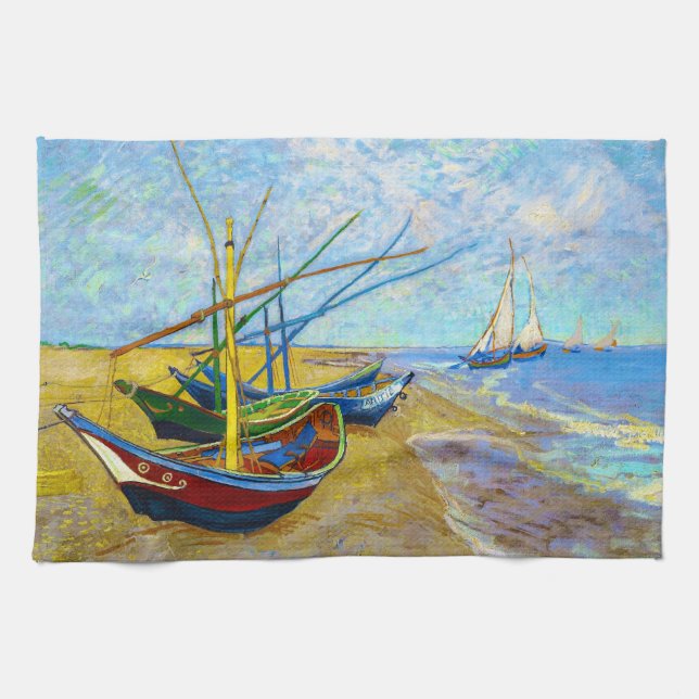 Fishing Boats on the Beach by Vincent Van Gogh Kitchen Towel (Horizontal)