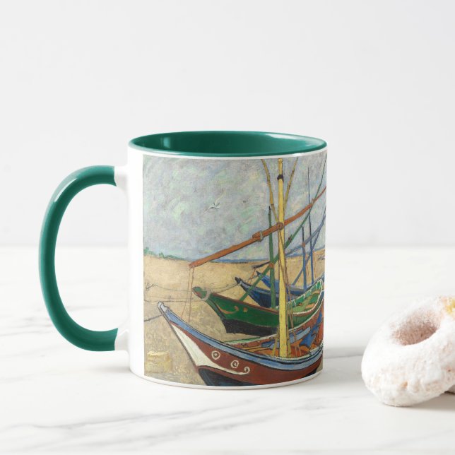 Fishing Boats on the Beach by Vincent Van Gogh  Mug (With Donut)