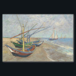 Fishing Boats on the Beach by Vincent Van Gogh  Tissue Paper<br><div class="desc">Fishing Boats on the Beach at Les Saintes-Maries-de-la-Mer. Can you see why these fishermen's boats appear slightly unreal? Compared to the irregular surface of the sandy beach, they've been painted in an overly two-dimensional way. The boats are made up of areas of uniform colour within strong outlines. Furthermore, the boats...</div>