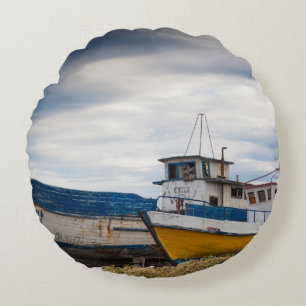 Fishing boats round pillow