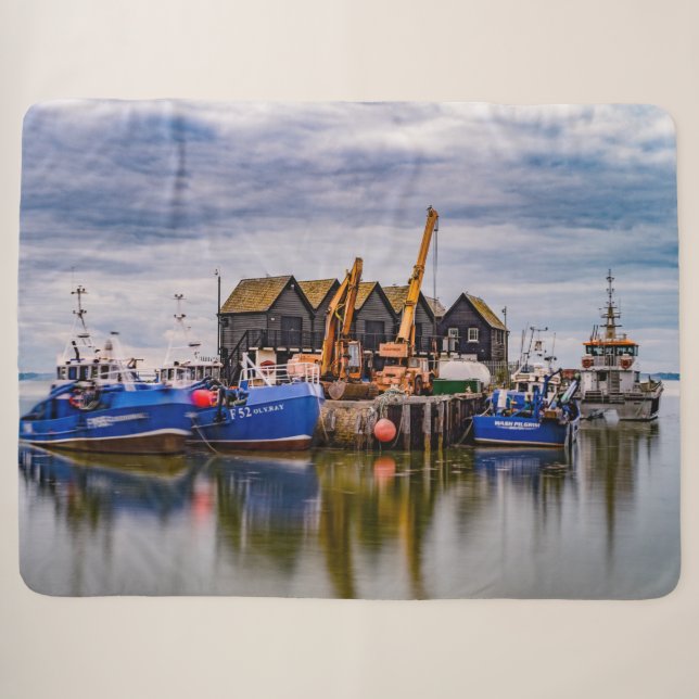 FISHING BOATS SHERPA BLANKET (Front (Horizontal))