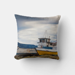 Fishing boats throw pillow