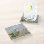 Fishing Boats | Vincent Van Gogh Glass Coaster<br><div class="desc">Fishing Boats on the Beach at Saintes-Maries (1888) by Dutch post-impressionist artist Vincent Van Gogh. Original artwork is an oil on canvas seascape painting depicting several fishing boats on the ocean shore.

Use the design tools to add custom text or personalize the image.</div>