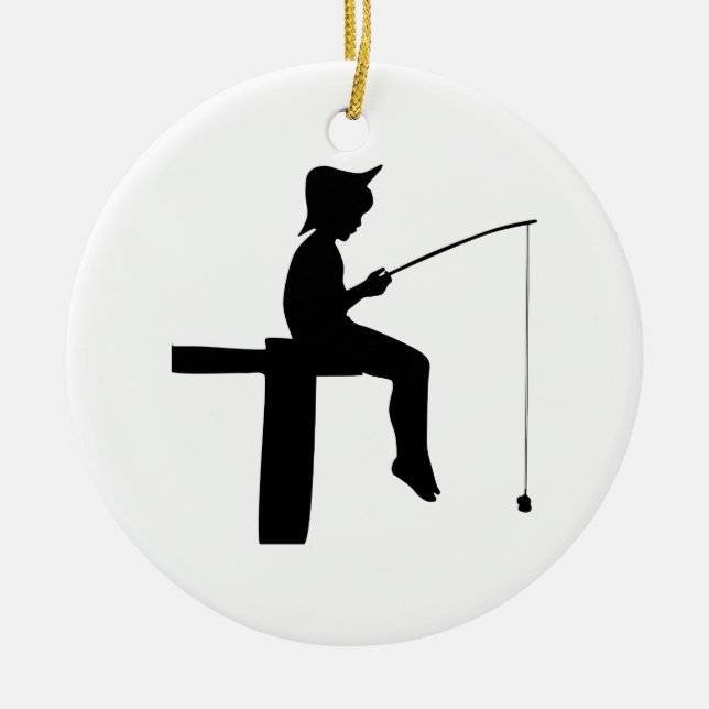Fishing Boy Silhouette Ceramic Ornament (Front)