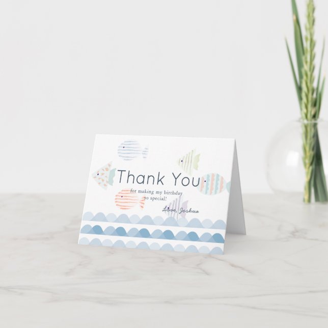 Fishing Boy White Birthday Thank You Card (Front)