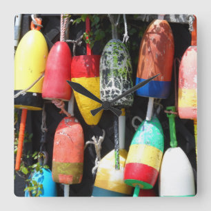 Fishing Buoys- Maine Square Wall Clock