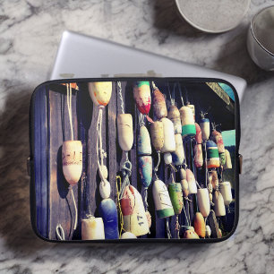 Fishing Buoys on Rustic Building Laptop Sleeve
