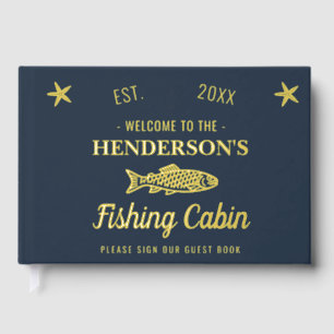 Fishing Cabin Personalized Welcome Gold Fish Guest Book