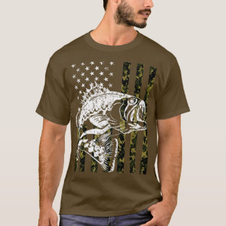 Fishing Camouflage American Flag Fish Bass Fish Fi T-Shirt