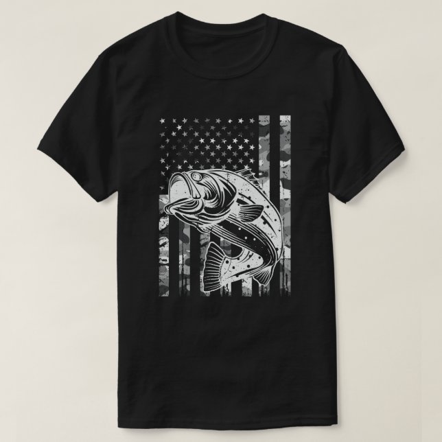 Fishing Camouflage USA Flag Bass Fisherman Gift T-Shirt (Design Front)