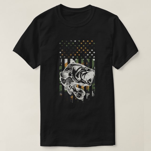 Fishing Camouflage USA Flag Bass Fisherman Gift T-Shirt (Design Front)