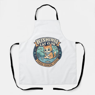 Fishing Cat Cute Cat T-Shirt Design - Fishing Cat  Apron