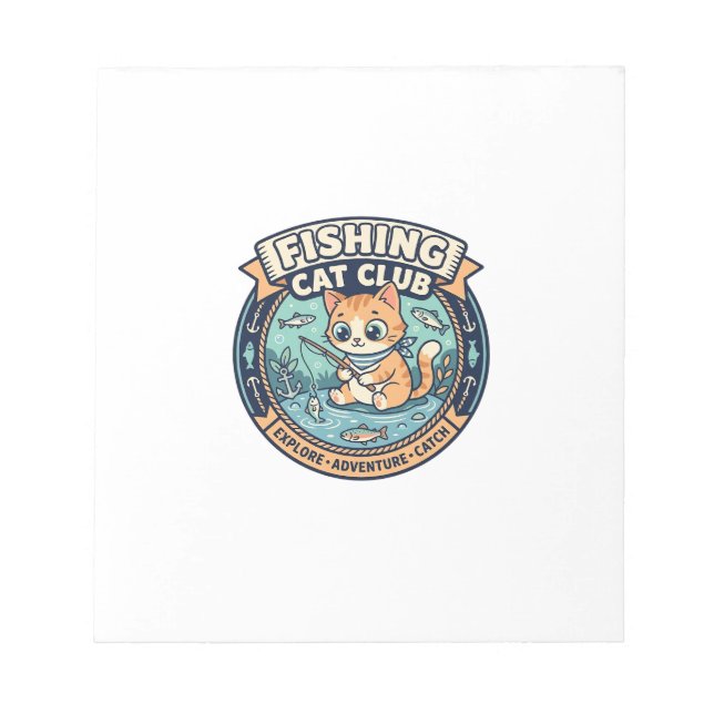 Fishing Cat Cute Cat T-Shirt Design - Fishing Cat  Notepad (Front)