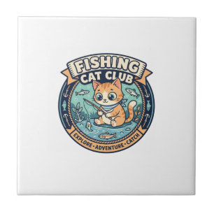 Fishing Cat Cute Cat T-Shirt Design - Fishing Cat  Tile