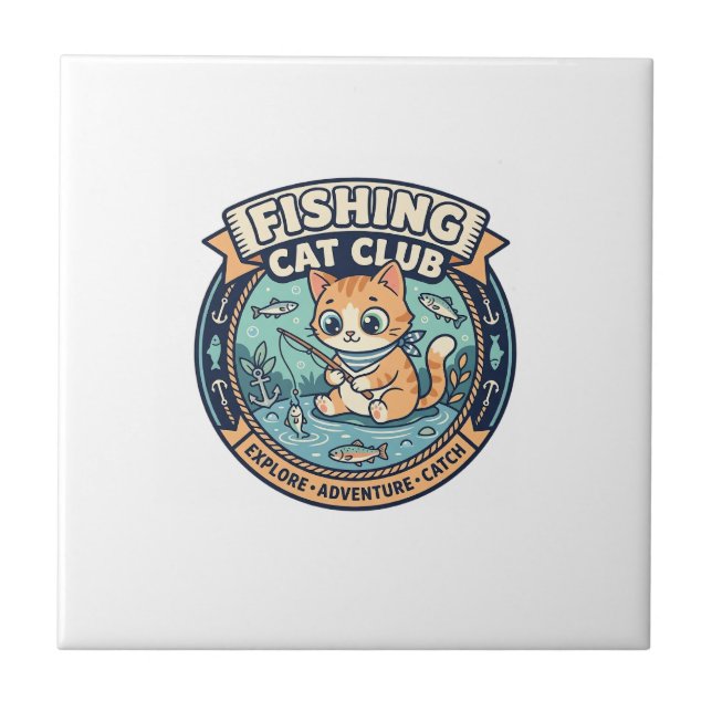 Fishing Cat Cute Cat T-Shirt Design - Fishing Cat  Tile (Front)