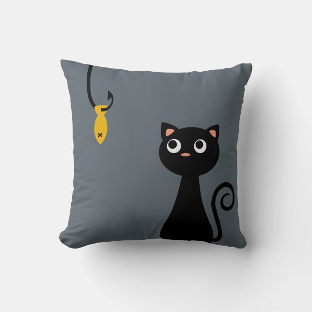 Fishing Cat Throw Pillow (Front)